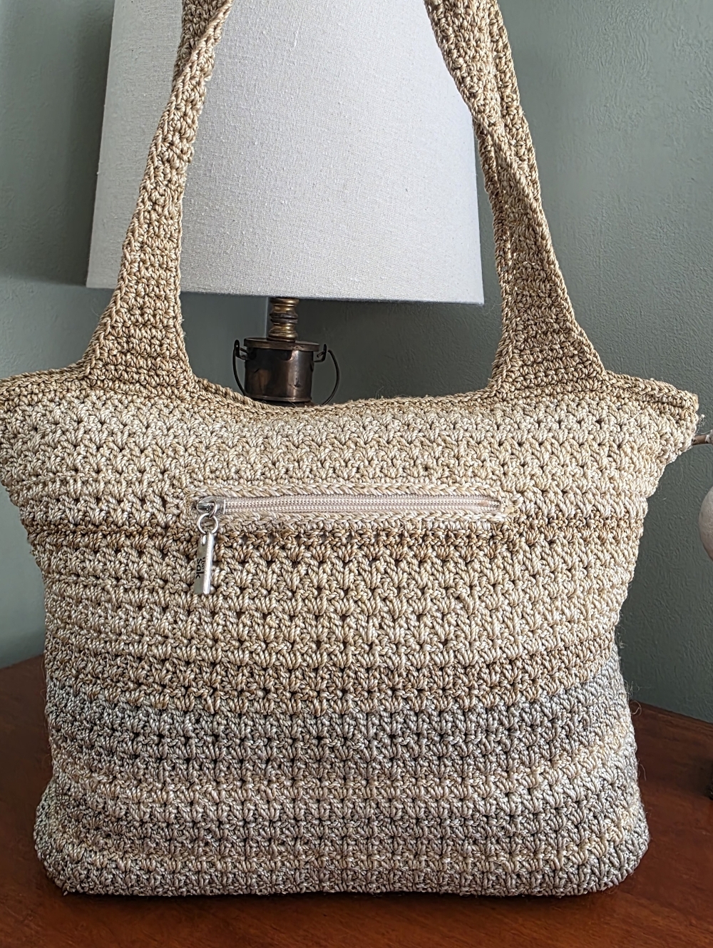 The Sak Crochet Striped Shoulder Bag Tan Blue Knit Purse Boho